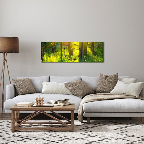 Obraz - Wiosenne przebudzenie lasu (z zegarem) (90x30 cm)