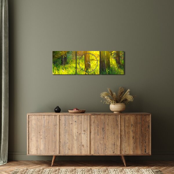 Obraz - Wiosenne przebudzenie lasu (z zegarem) (90x30 cm)