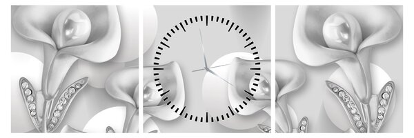 Obraz - kwiatowy wzór (z zegarem) (90x30 cm)