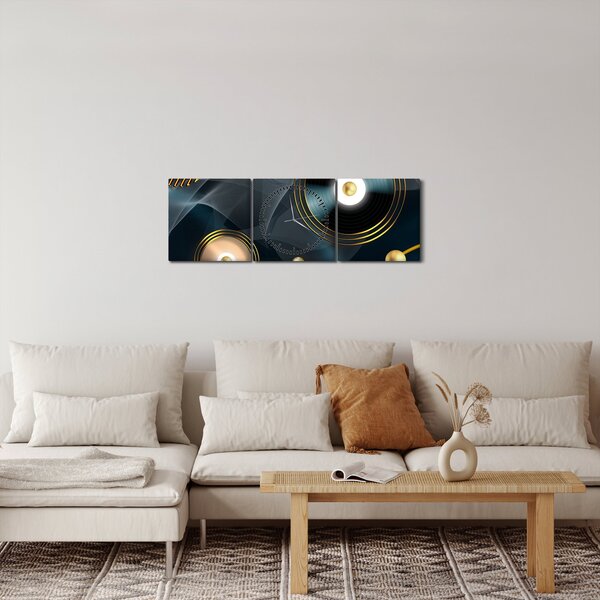 Obraz - Złote kółka (z zegarem) (90x30 cm)