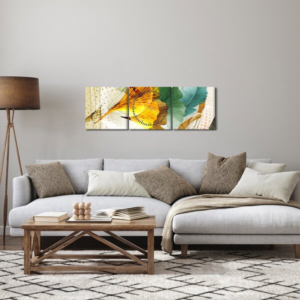 Obraz - Liście (z zegarem) (90x30 cm)