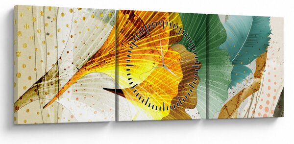 Obraz - Liście (z zegarem) (90x30 cm)