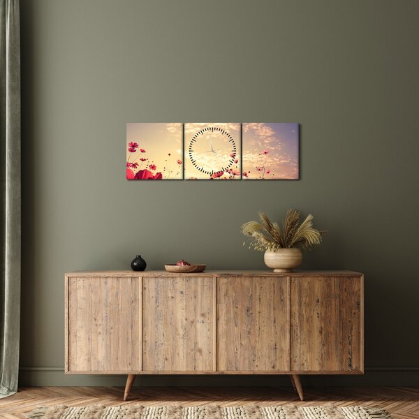 Obraz - Łąka z kwiatami (z zegarem) (90x30 cm)