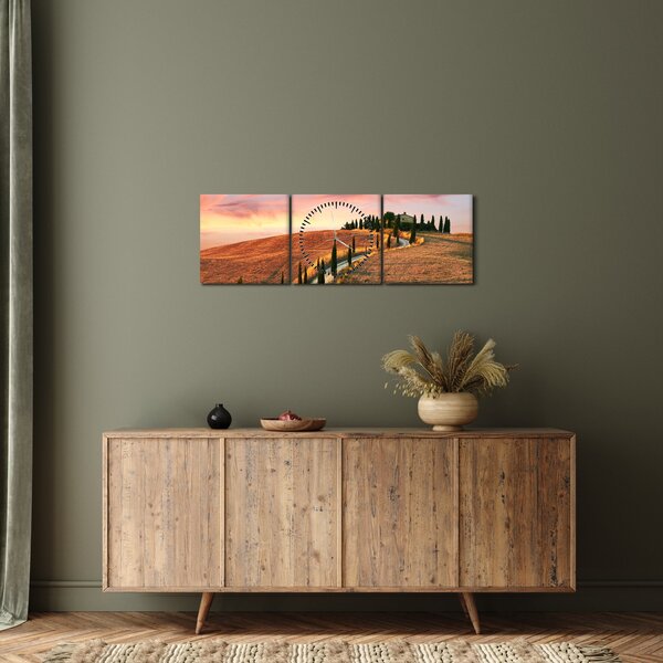 Obraz - Dom na wzgórzu, Toskania, Włochy (z zegarem) (90x30 cm)