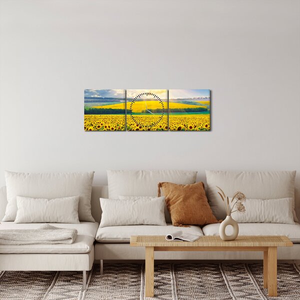 Obraz - Pole słoneczników (z zegarem) (90x30 cm)