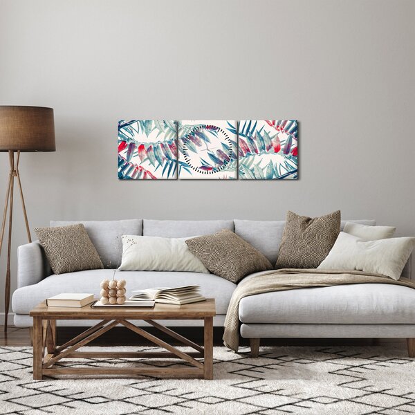Obraz - Tropikalne liście (z zegarem) (90x30 cm)