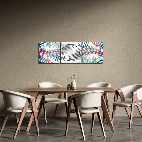 Obraz - Tropikalne liście (z zegarem) (90x30 cm)