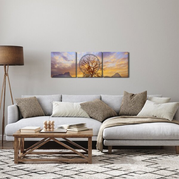 Obraz - Pejzaż ze słonecznikami (z zegarem) (90x30 cm)