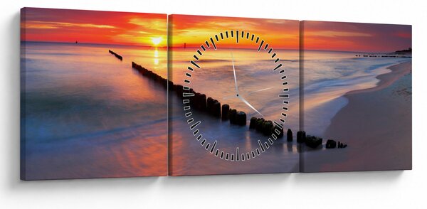 Obraz - Sunset, Baltic Sea, Poland (z zegarem) (90x30 cm)