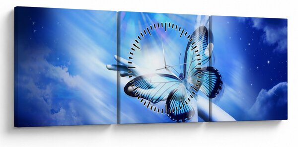 Obraz - Motyl, symbol nadziei (z zegarem) (90x30 cm)