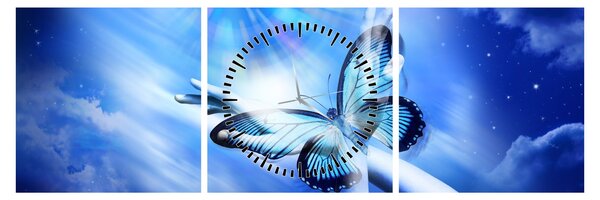 Obraz - Motyl, symbol nadziei (z zegarem) (90x30 cm)