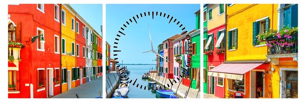 Obraz - Wyspa Burano, Wenecja, Włochy (z zegarem) (90x30 cm)