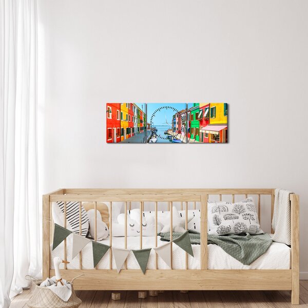 Obraz - Wyspa Burano, Wenecja, Włochy (z zegarem) (90x30 cm)
