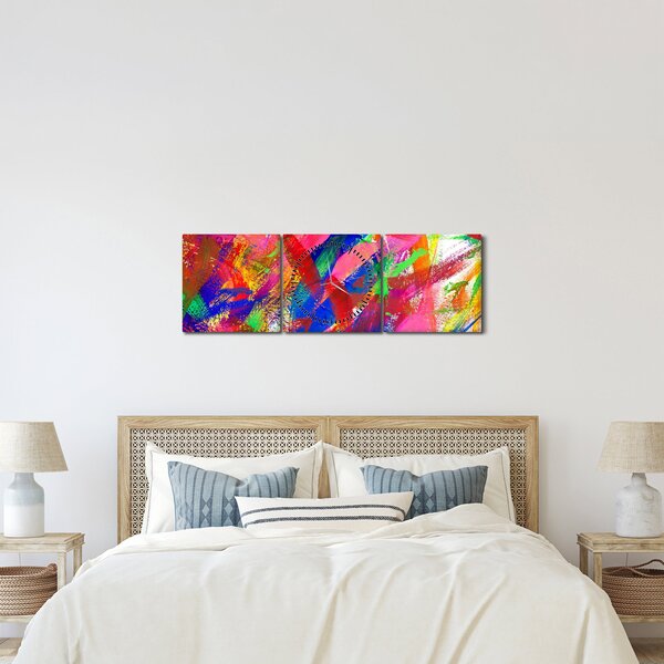 Obraz - Kolorowa abstrakcja (z zegarem) (90x30 cm)