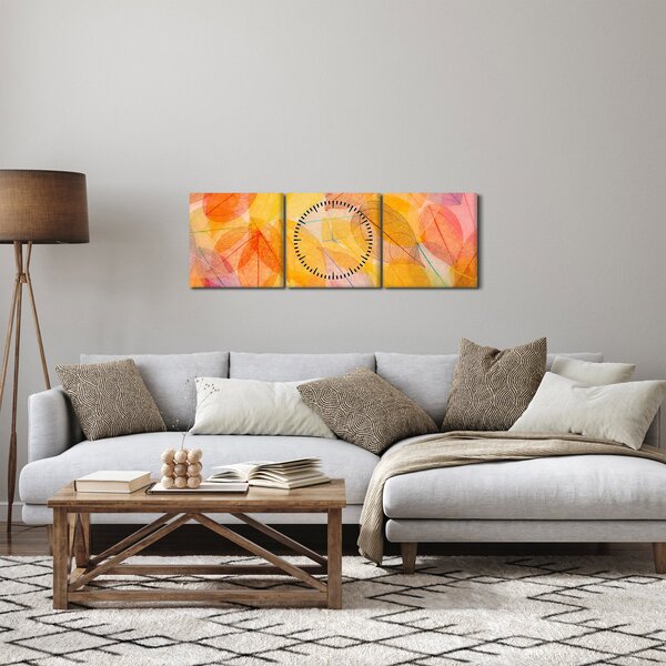 Obraz - Tło z jesiennych liści (z zegarem) (90x30 cm)