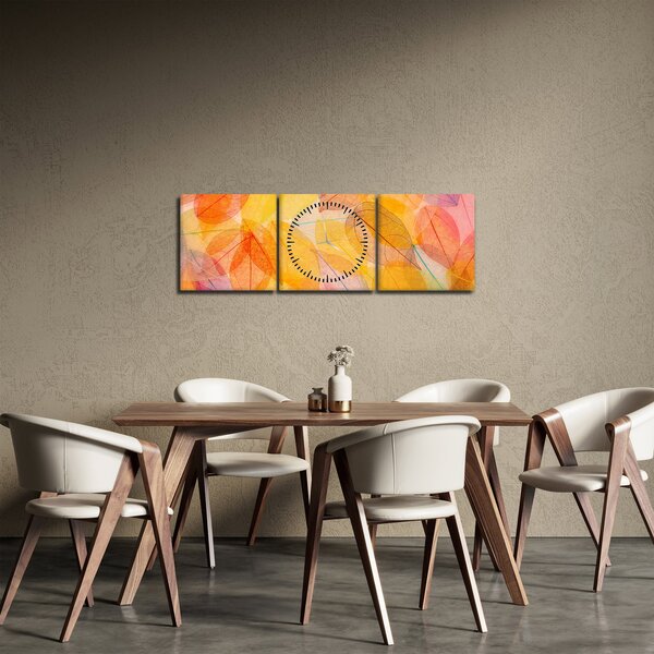 Obraz - Tło z jesiennych liści (z zegarem) (90x30 cm)