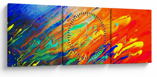 Obraz - Kolorowa abstrakcja (z zegarem) (90x30 cm)