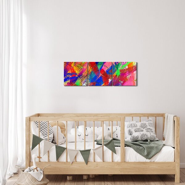 Obraz - Kolorowa abstrakcja (z zegarem) (90x30 cm)