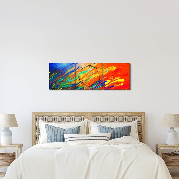 Obraz - Kolorowa abstrakcja (z zegarem) (90x30 cm)