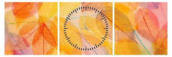 Obraz - Tło z jesiennych liści (z zegarem) (90x30 cm)