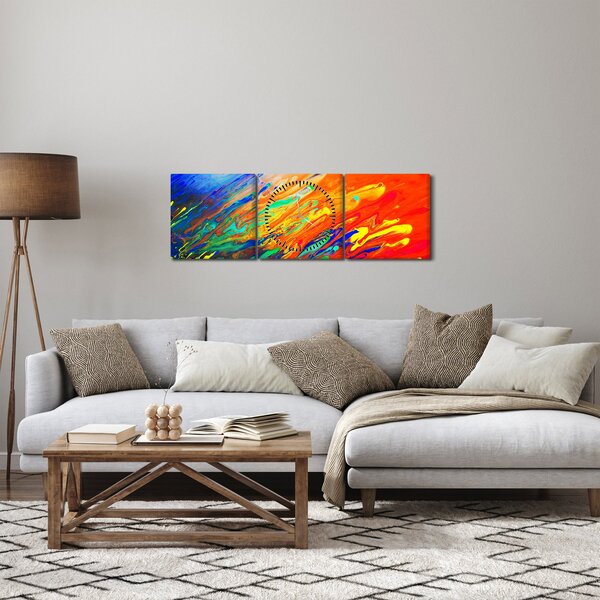 Obraz - Kolorowa abstrakcja (z zegarem) (90x30 cm)