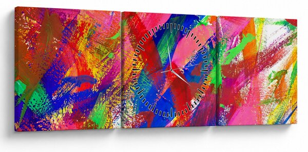 Obraz - Kolorowa abstrakcja (z zegarem) (90x30 cm)