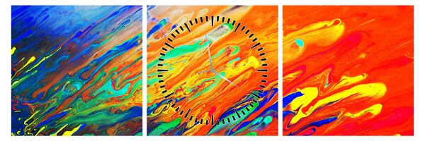 Obraz - Kolorowa abstrakcja (z zegarem) (90x30 cm)