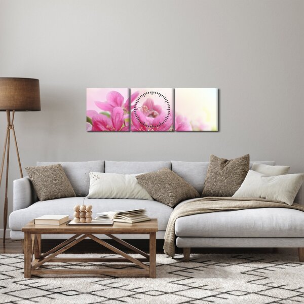 Obraz - Różowe kwiaty (z zegarem) (90x30 cm)