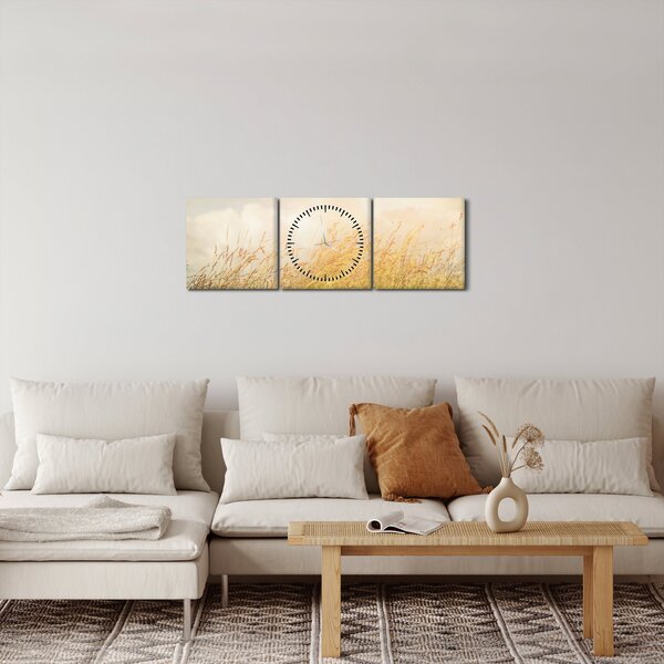 Obraz - Pole jesienią (z zegarem) (90x30 cm)
