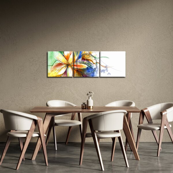 Obraz - Kwiat (z zegarem) (90x30 cm)