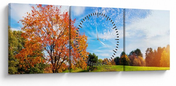 Obraz - Jesienny krajobraz (z zegarem) (90x30 cm)