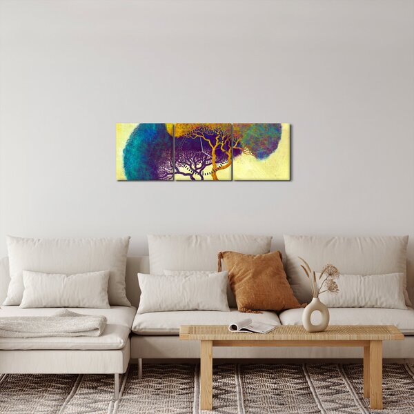 Obraz - Drzewa na wzgórzu (z zegarem) (90x30 cm)
