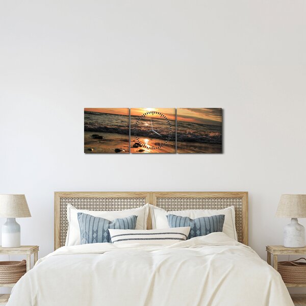 Obraz - Zachód słońca nad oceanem (z zegarem) (90x30 cm)