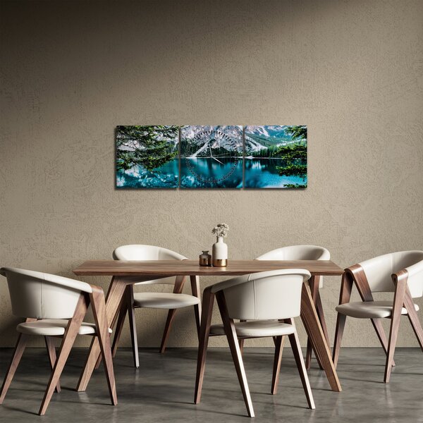 Obraz jeziora w Alpach (z zegarem) (90x30 cm)