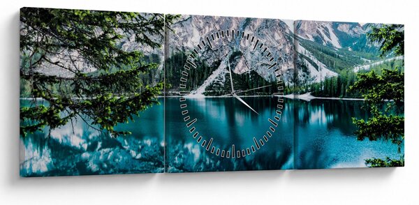 Obraz jeziora w Alpach (z zegarem) (90x30 cm)