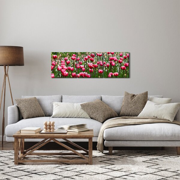 Obraz tulipanów (z zegarem) (90x30 cm)