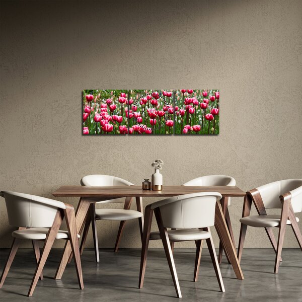 Obraz tulipanów (z zegarem) (90x30 cm)