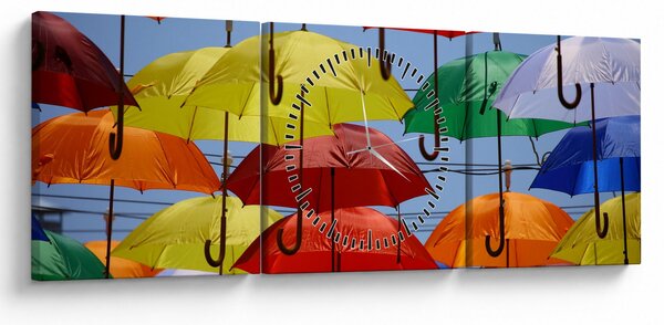 Obraz kolorowych parasoli (z zegarem) (90x30 cm)