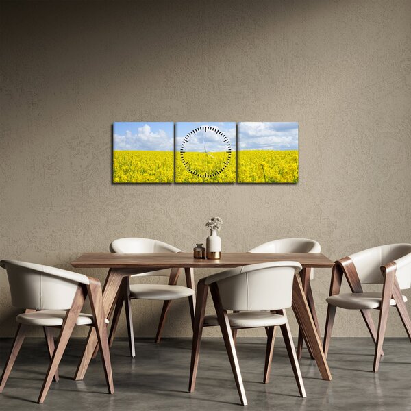 Obraz żółtego pola (z zegarem) (90x30 cm)
