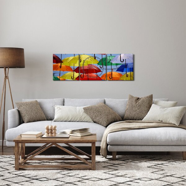 Obraz kolorowych parasoli (z zegarem) (90x30 cm)