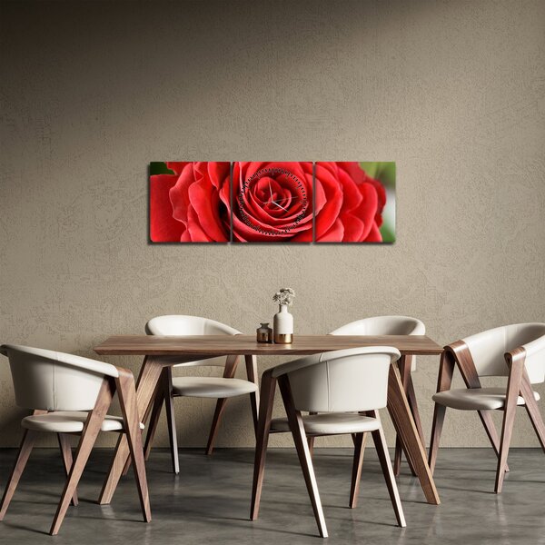 Obraz kwiatu róży (z zegarem) (90x30 cm)