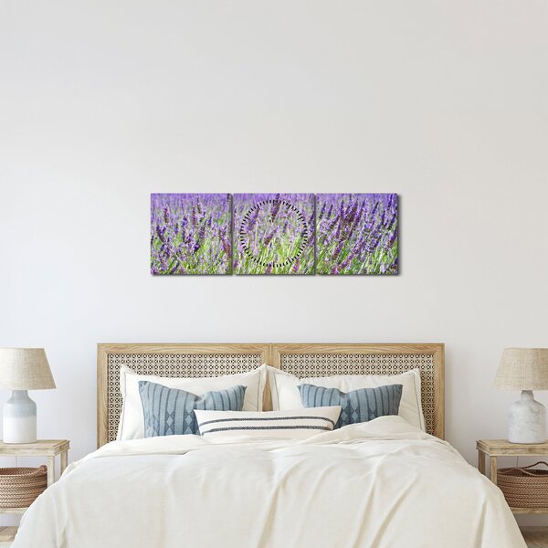 Obraz pola z lawendą (z zegarem) (90x30 cm)
