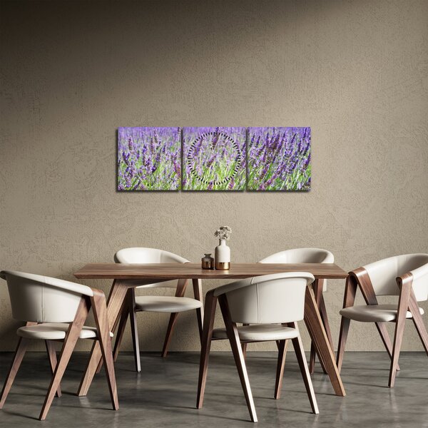 Obraz pola z lawendą (z zegarem) (90x30 cm)