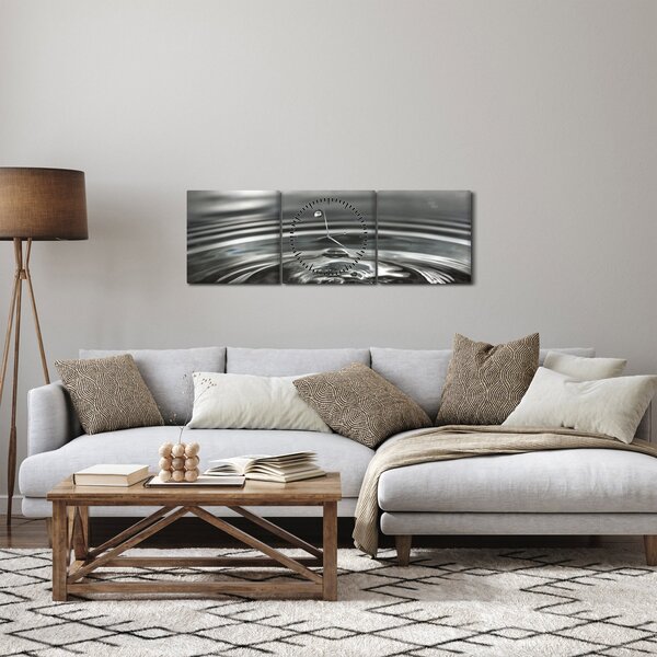 Obraz kropli wody (z zegarem) (90x30 cm)