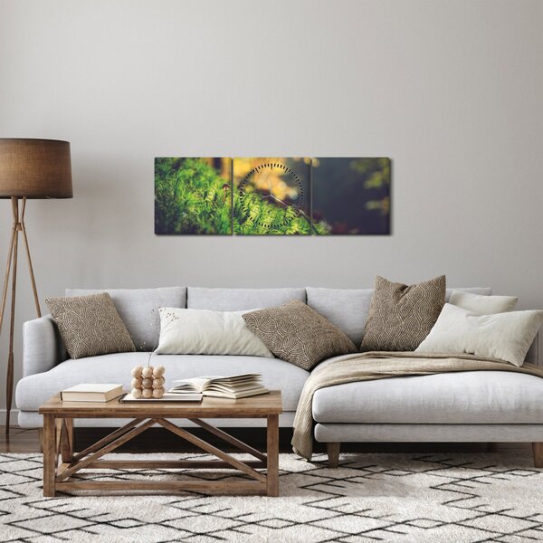 Obraz mchu z grzybem (z zegarem) (90x30 cm)