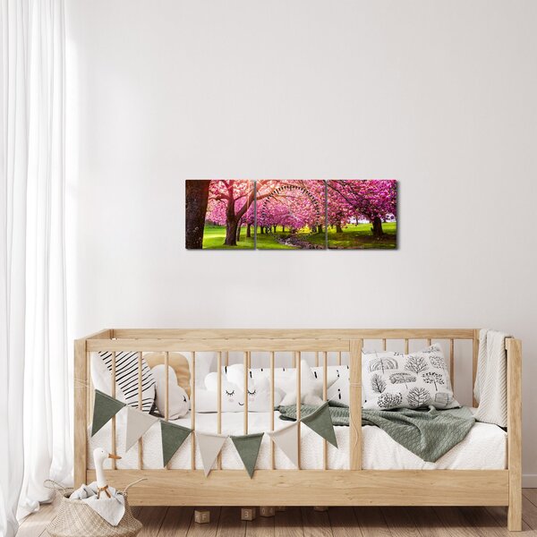 Obraz kwitnących czereśni, Hurd Park, Dover, New Jersey (z zegarem) (90x30 cm)