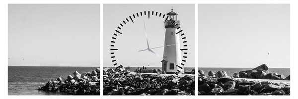 Obraz - Latarnia morska na wybrzeżu, Santa Cruz, Kalifornia (z zegarem) (90x30 cm)