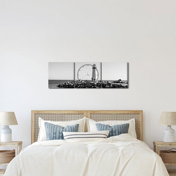 Obraz - Latarnia morska na wybrzeżu, Santa Cruz, Kalifornia (z zegarem) (90x30 cm)