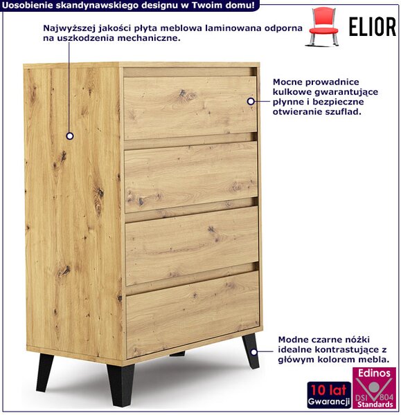 Komoda z 4 szufladami na nóżkach dąb artisan - Hallor 5X