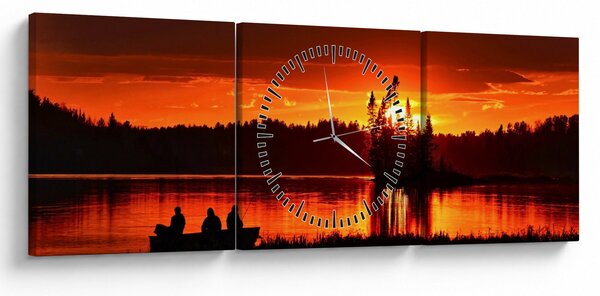 Obraz - Rybacy na jeziorze (z zegarem) (90x30 cm)